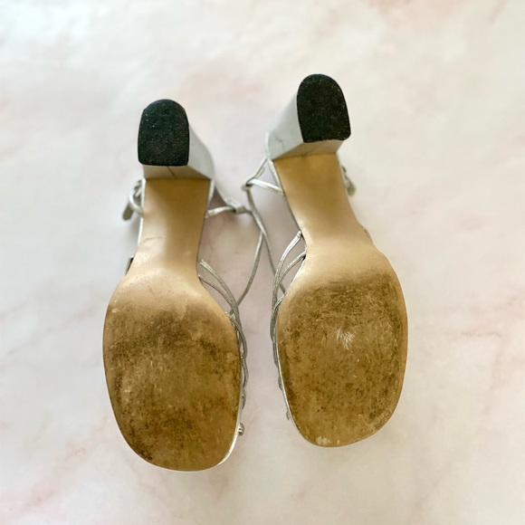 Vintage Silver Strappy Sling Back High Heels - Picture 9 of 9